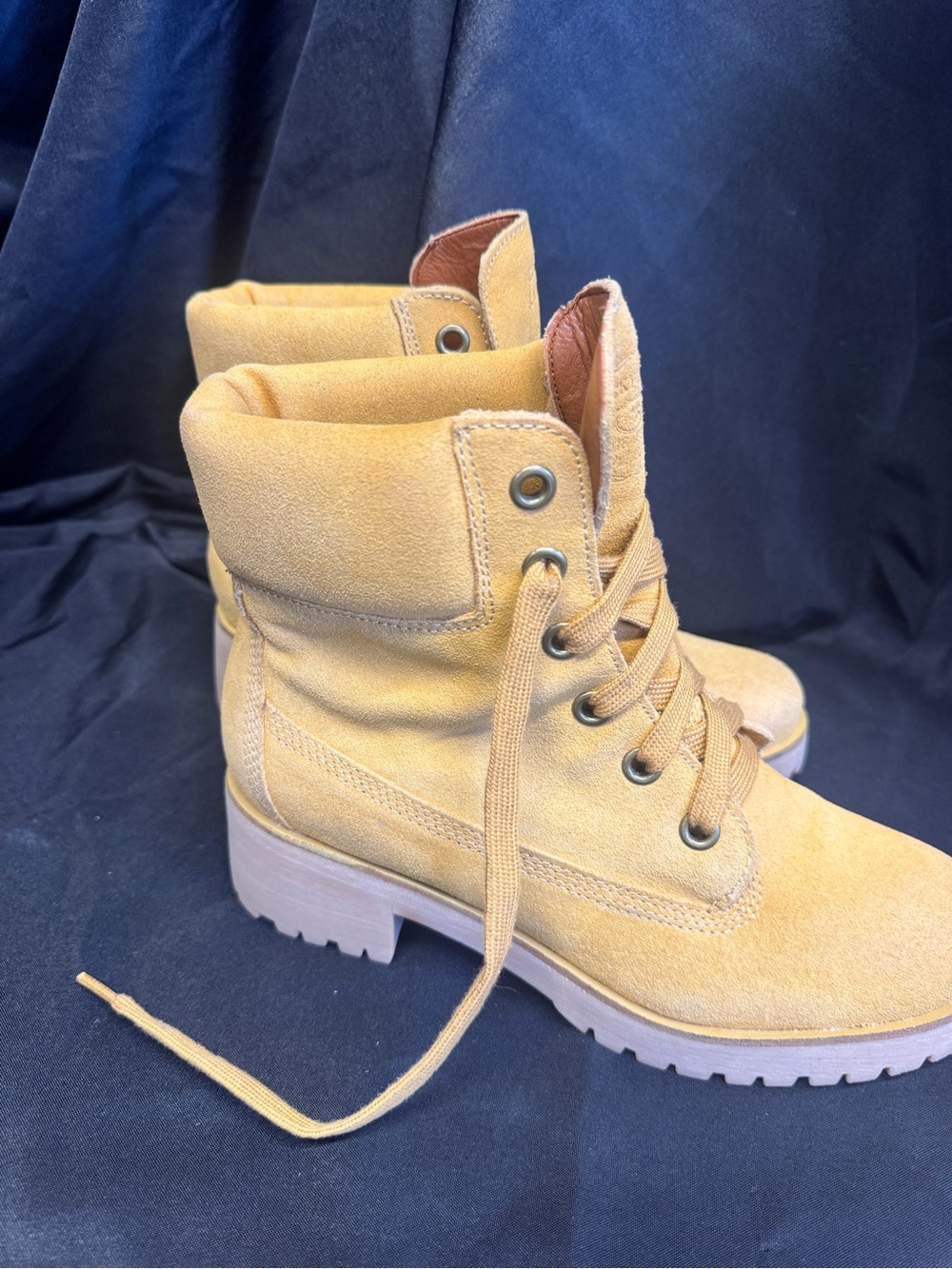 Lucky Brand Women's Lace-Up Ankle Boots in Mustard Yellow Suede